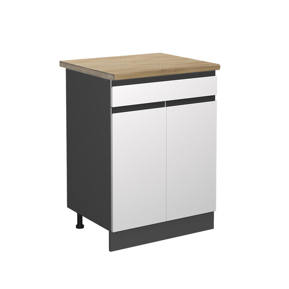 KÜCHENUNTERSCHRANK R-Line Weiß 60 cm, AP Eiche - Anthrazit/Weiß, Holzwerkstoff (60/81.6/60cm) - Vicco