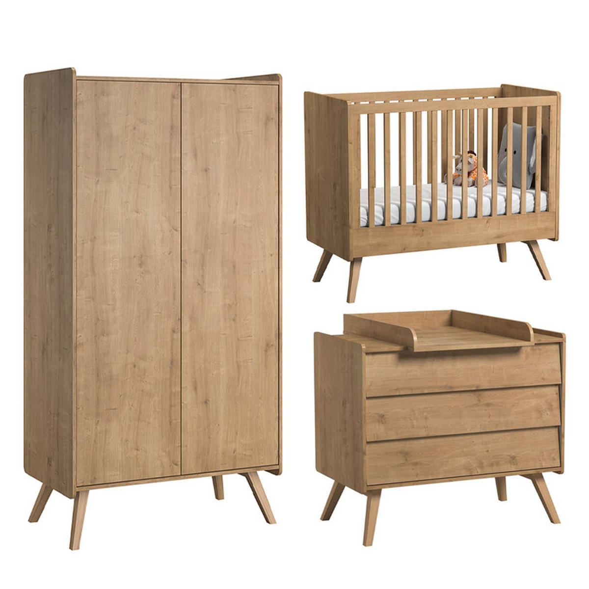 BABYZIMMER 3-teilig Holz - Braun, Holzwerkstoff (125/103/65cm) - Petits-meubles