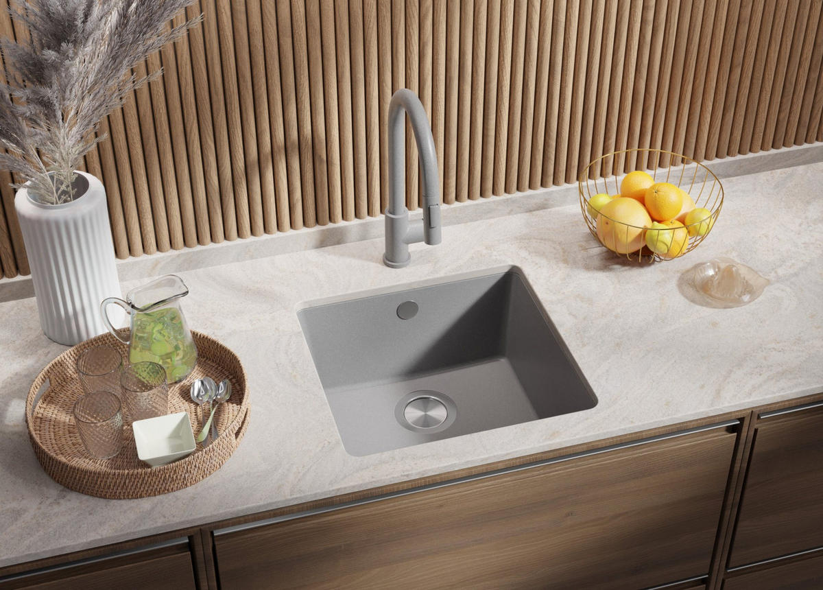 UNTERBAUSPÜLE GRANIT Venedig Easy, 2-er set Grau 46/44 cm 1 Becken + Ablauf-Set ab 50er Unterschrank - Chromfarben/Grau, Kunststoff (46/20/44cm) - Primagran