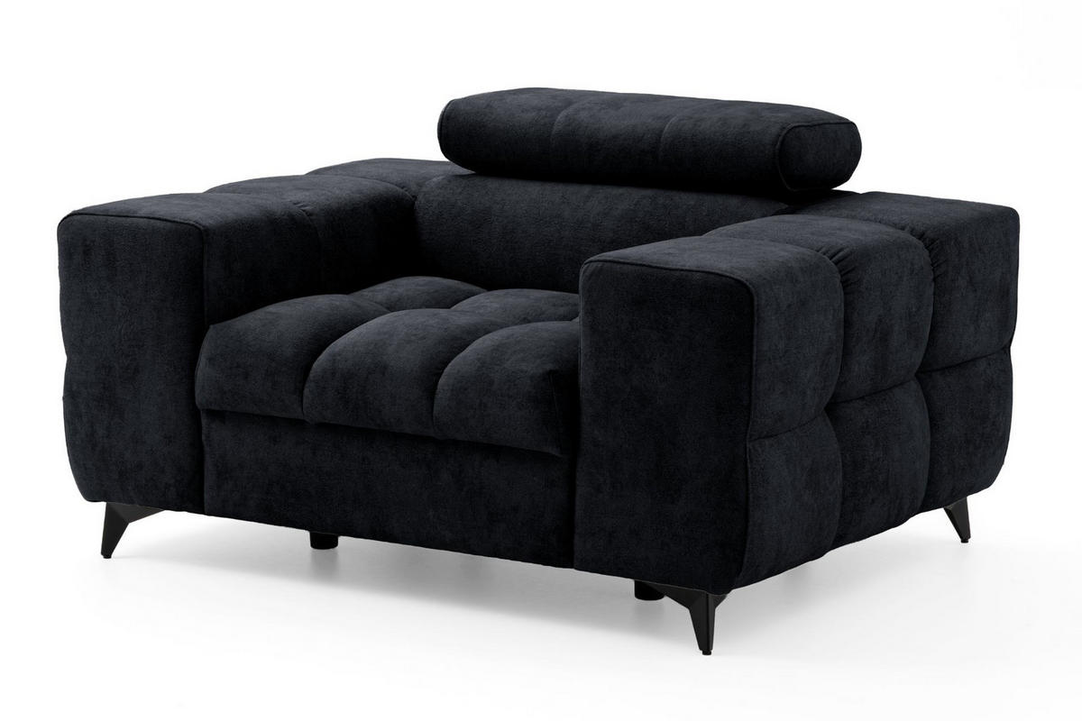 SESSEL PUDDING mit verstellbare Kopfstütze Velours Schwarz - Schwarz, Holz/Textil (140/93/100cm) - Muffo