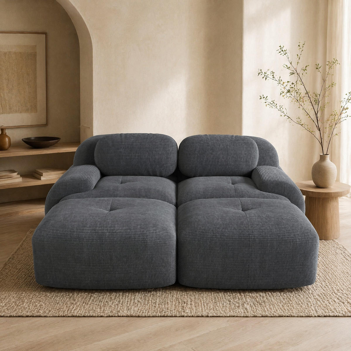 SOFA 208/178/70 cm in Grau aus Cord mit rutschfester Unterseite - Grau, Textil (178/70/208cm) - Flora Grace
