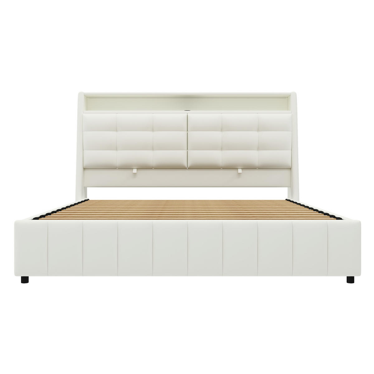PLATTFORMBETT 160x200cm, LED, USB, Stauraum, Kopfteil verstellbar, Weiß - Weiß, Holzwerkstoff (160/200cm)