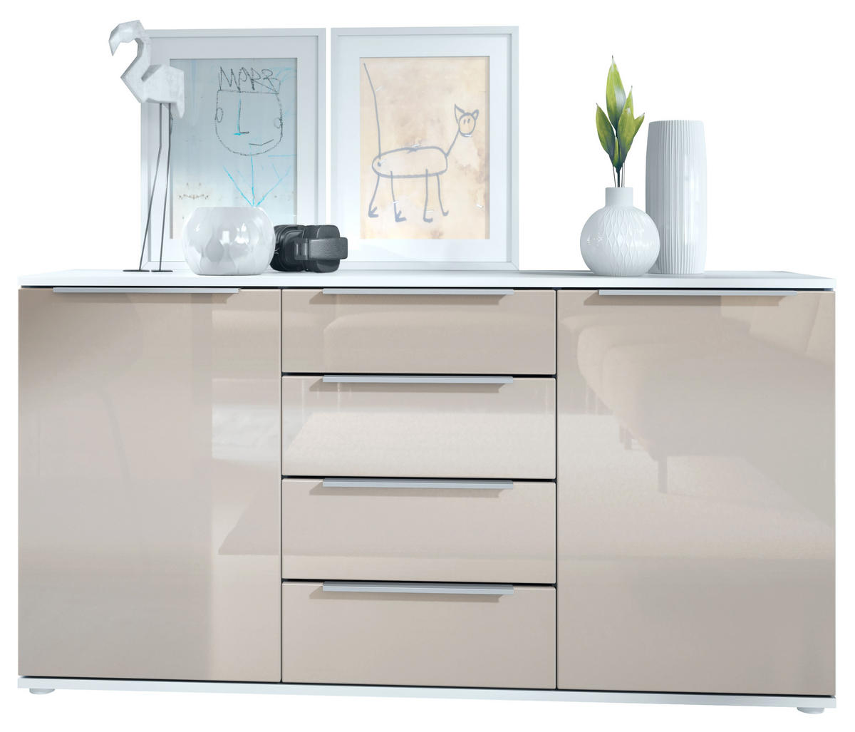 SIDEBOARD Porto Sandgrau Hochglanz - Sandfarben, Holzwerkstoff (139/72.5/35cm) - Vladon
