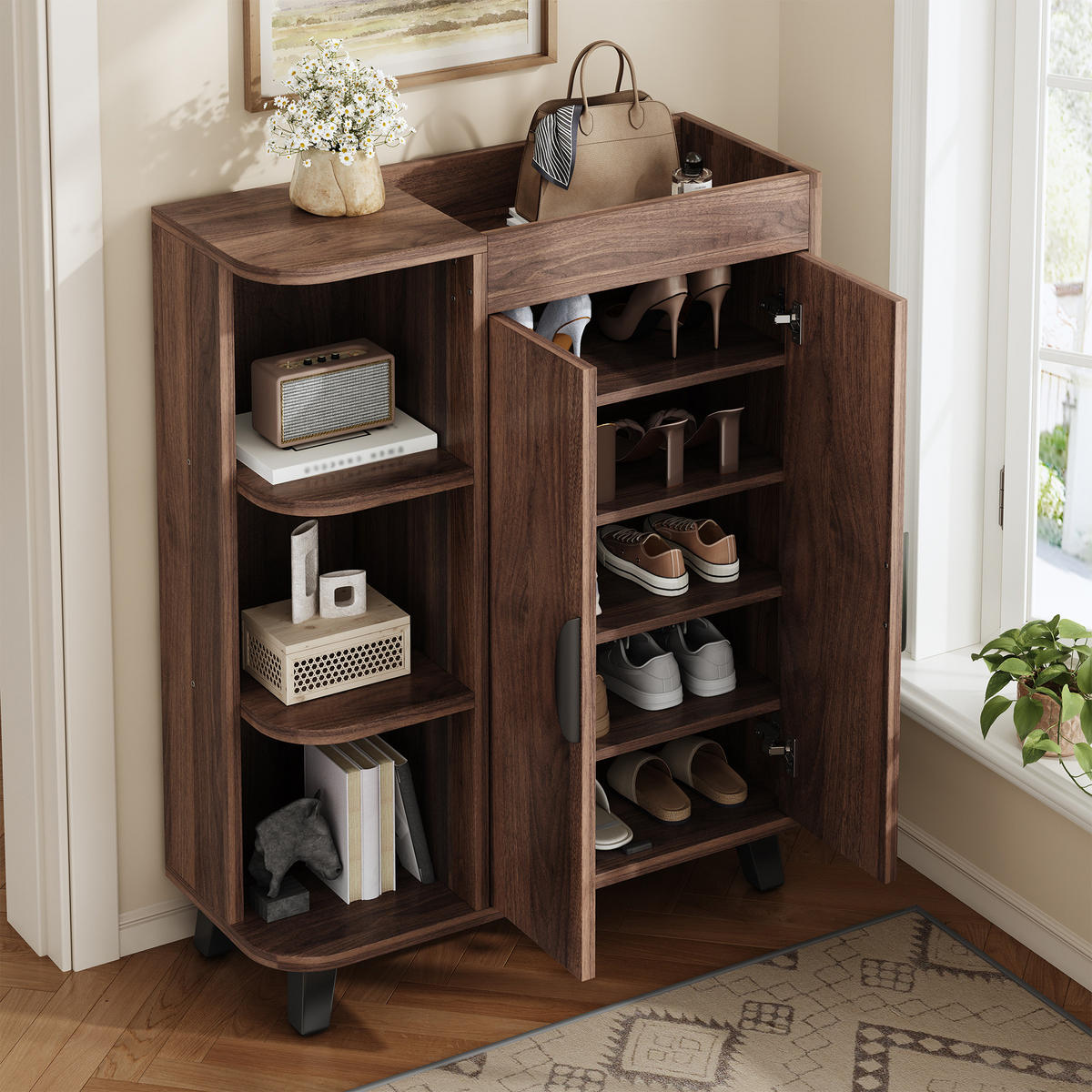 SCHUHSCHRANK schmal 2 Türen Holzoptik - Nussbaumfarben, Holzwerkstoff (80/99/32cm) - Fortuna Lai