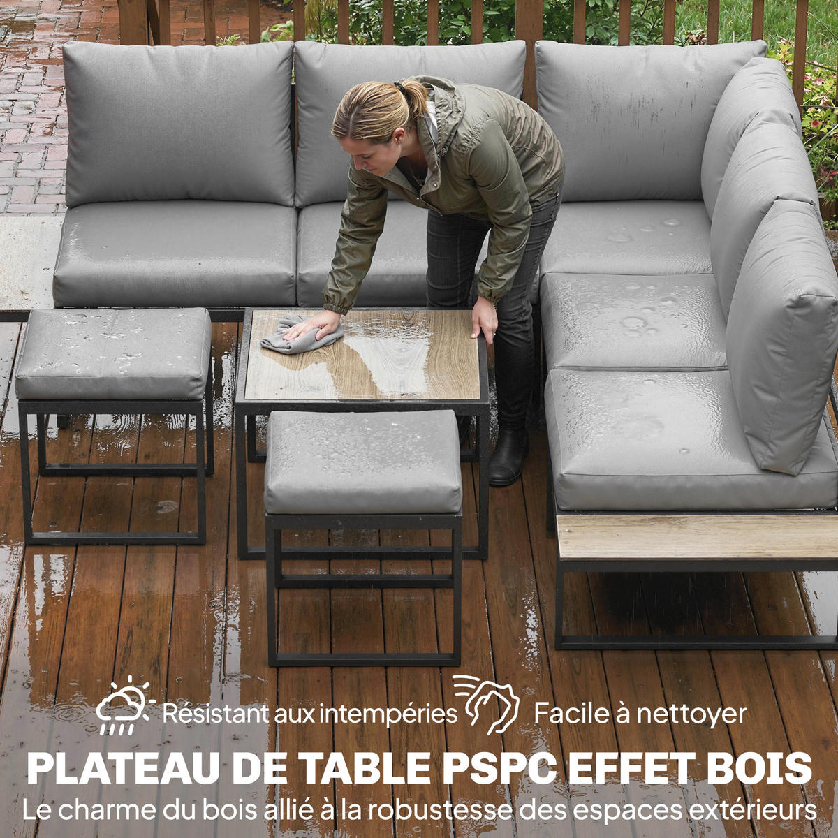 GARTENLOUNGE-SET DE-13523 6-sitzig mit Seitentischen Grau - Dunkelgrau, Metall - ComfortXL