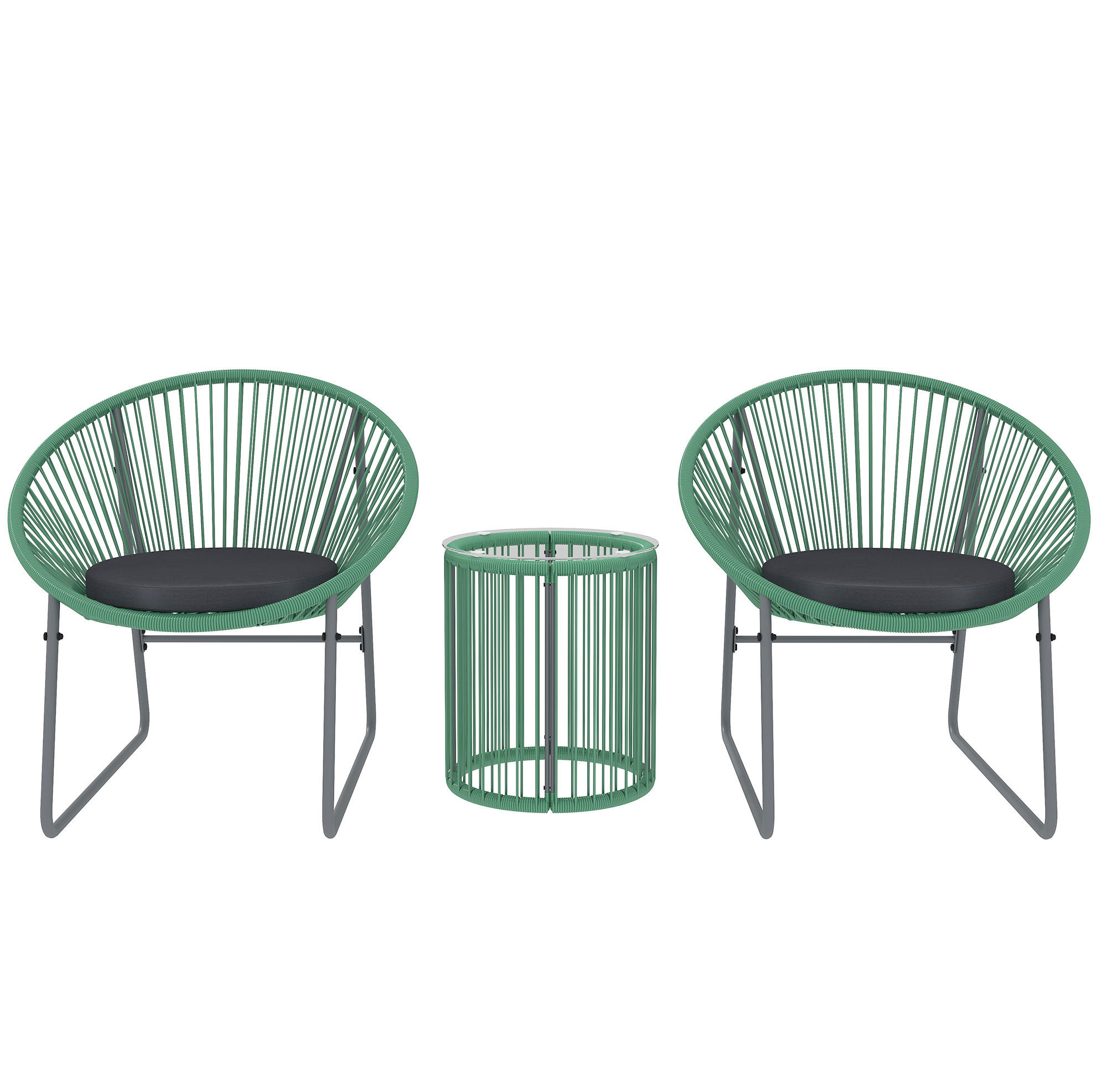 BALKONSET aus Rattan Stuhl 72x73x77cm grün mit Glastisch - Grün, Naturmaterialien - Modfu