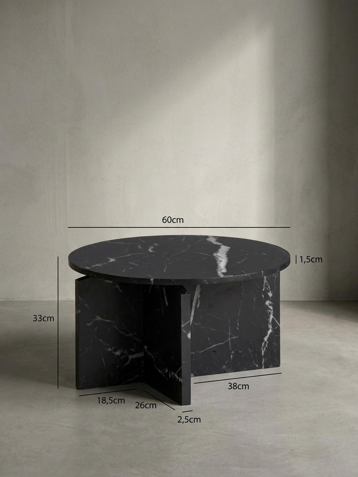 COUCHTISCH rund in Stein-Optik – modernes Design in Großformat, Schwarz 60x60x33 cm - Schwarz, Holzwerkstoff (60/60/33cm) - KADIMA DESIGN