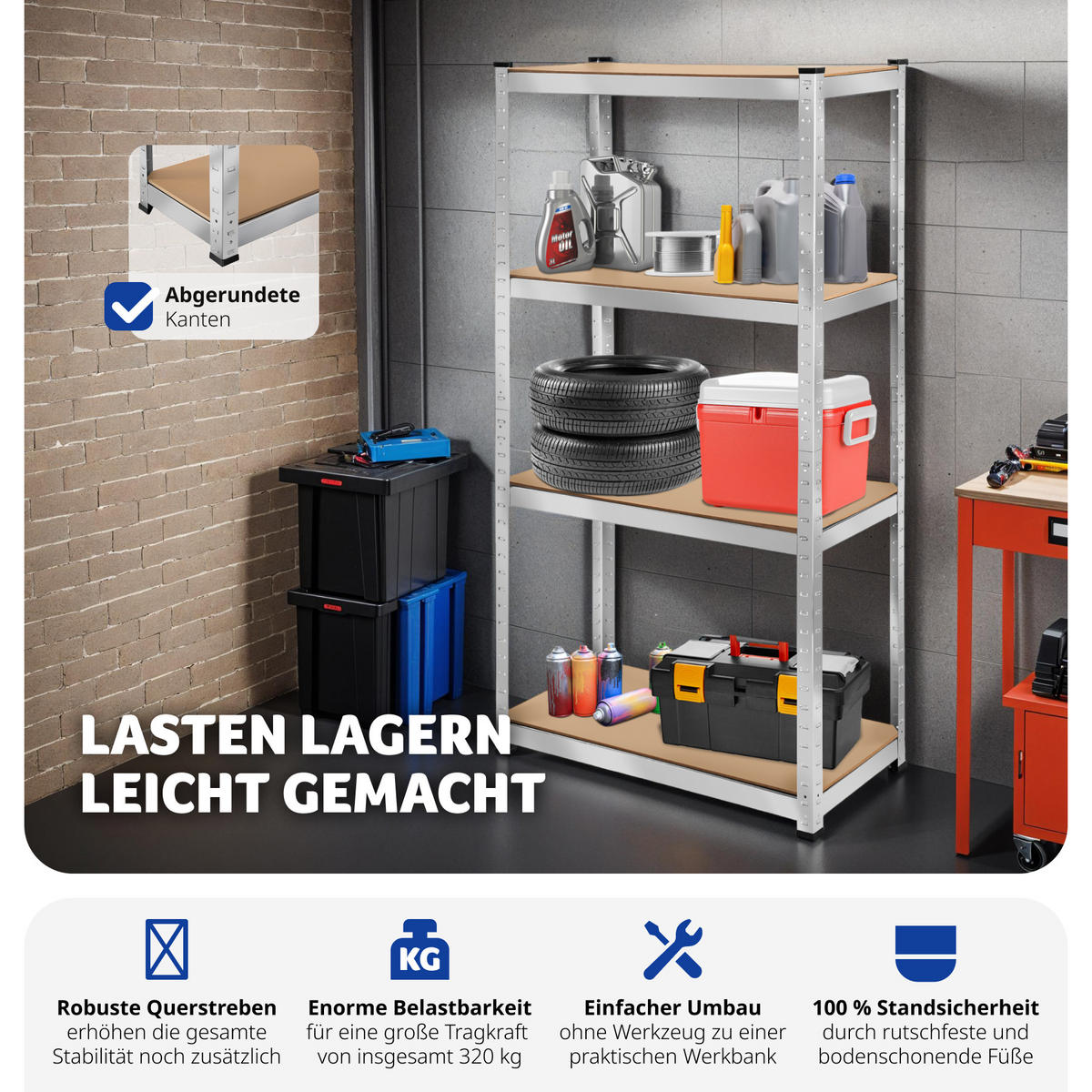 SCHWERLASTREGAL ,schnelle Montage,silber - Silberfarben, Metall (40/160/80cm) - tectake