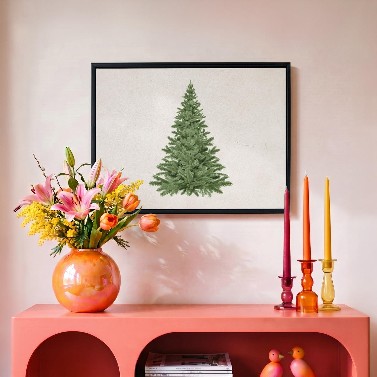 LEINWAND Bilder mit Rahmen - Weihnachtsbaum - Grün - Weihnachten - Feiertage - 40x30 - Olivgrün, Textil (40/30cm) - MuchoWow