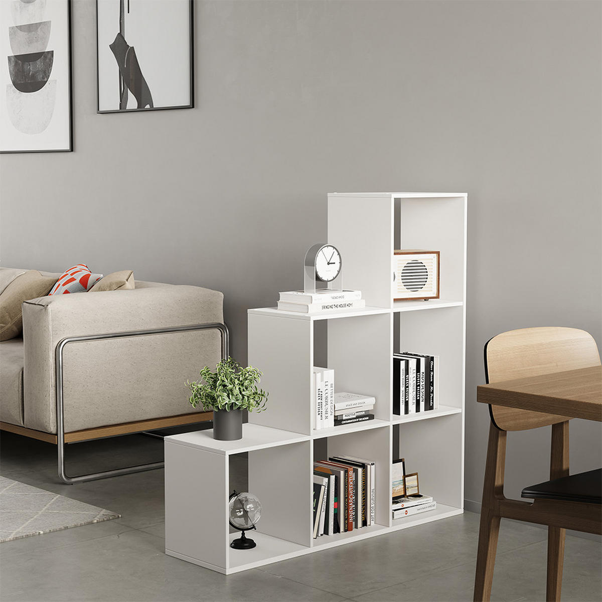 TREPPENREGAL Theresa Weiß 104 x 108 cm 6 Fächer - Weiß, Holzwerkstoff (104/108/29cm) - Vicco