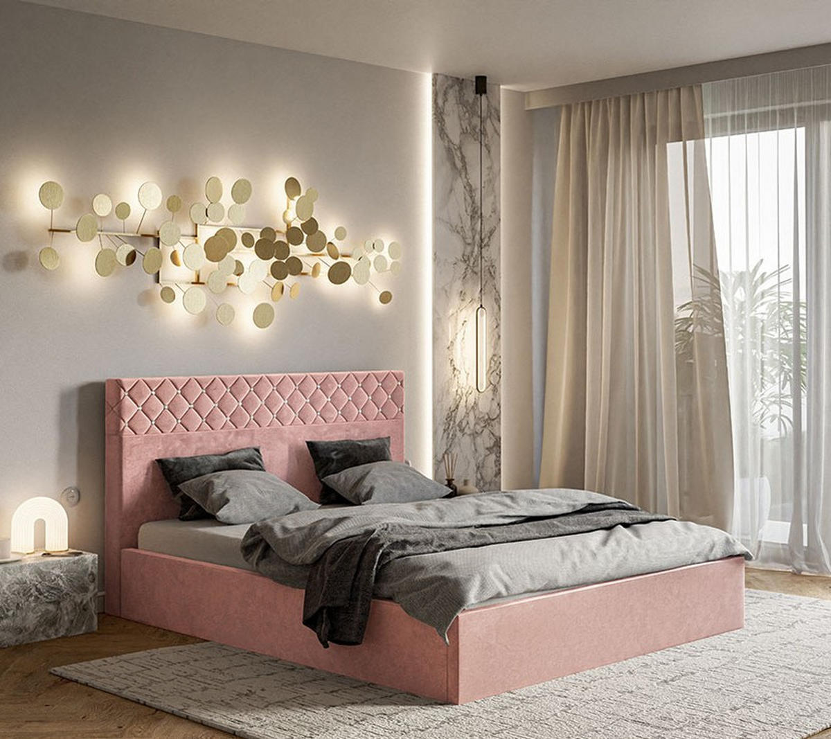 BETT Rosa OLDO 4 Mit Bettkasten 120x200 cm - Rosa, Textil (120/200cm) - Sepro Meble