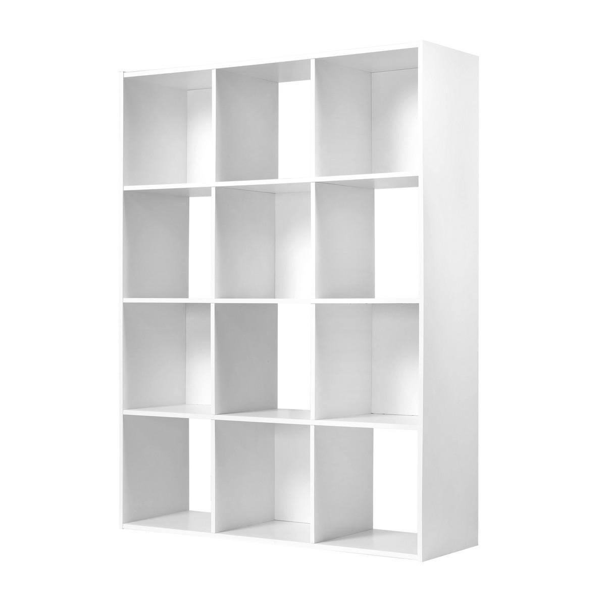 AUFBEWAHRUNGSREGAL mit 12 Fächern - L93 x H124 cm - Weiß, Holzwerkstoff (29.8/124.2/35cm) - Calicosy