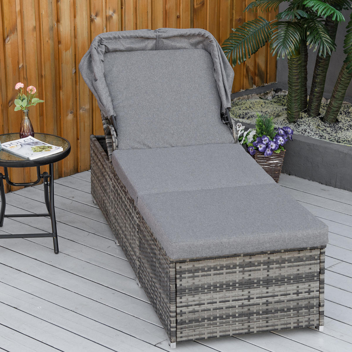 SONNENLIEGE DE-06683 mit Sonnendach, 4-fach verstellbar Grau - Grau, Kunststoff/Metall (65/40/195cm) - ComfortXL