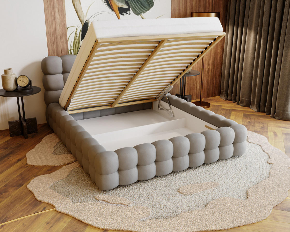 POLSTERBETT 140x200 cm Parlas Bis, Bettkasten, Lattenrost, Dunkelgrau - Dunkelgrau, Holz/Textil (140/200cm) - Emporius