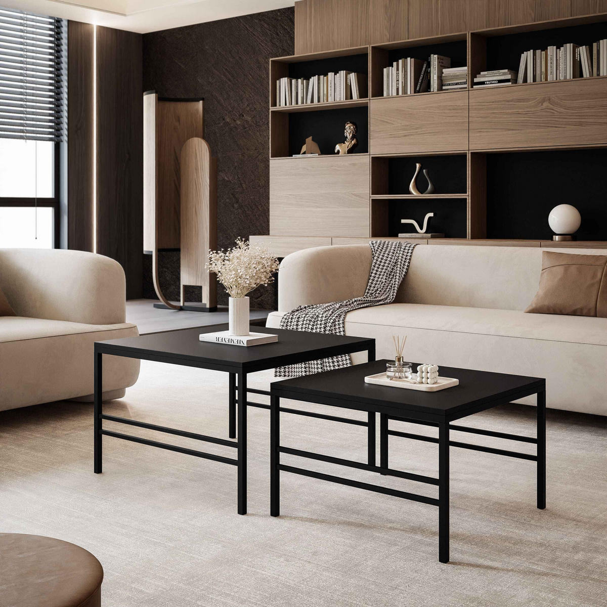 COUCHTISCH Schwarze matte Schwarze Rahmen - Schwarz, Holzwerkstoff (70/70/46cm) - Idohome