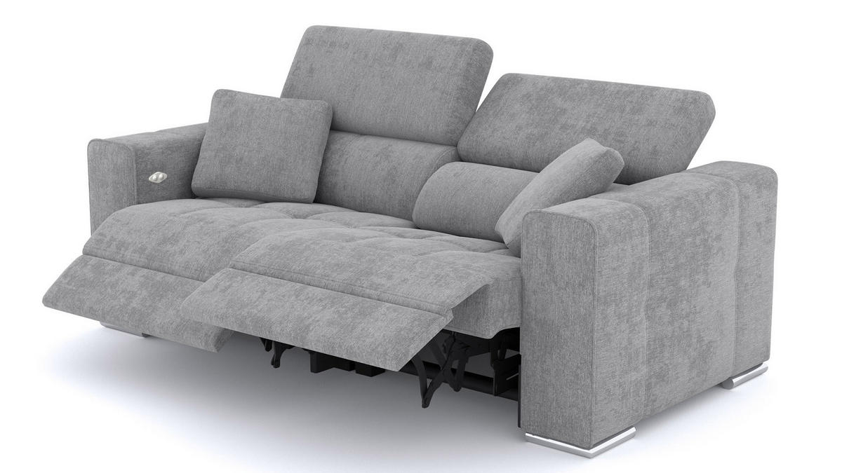 SOFA QUARTZ 3-Sitzer mit 2 Relaxfunktionen, grau - Silberfarben/Grau, Holzwerkstoff/Textil (204/80/102cm) - Courtois Laville
