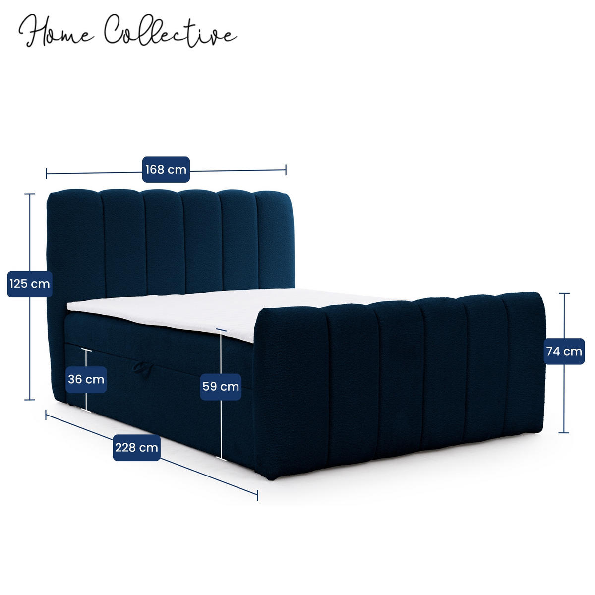 BOXBETT mit Topper und Stauraum 160x200 cm in Marineblau - Blau, Textil (160/200cm) - Home Collective