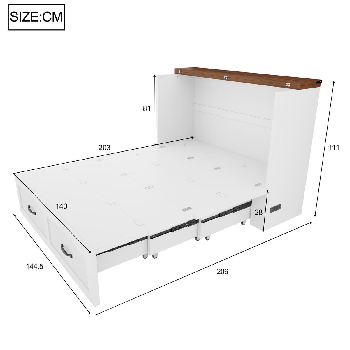 SCHRANKBETT 140/200 cm DE-32661 mit Stauraum Weiß - Weiß, Holzwerkstoff (140/200cm) - ComfortXL