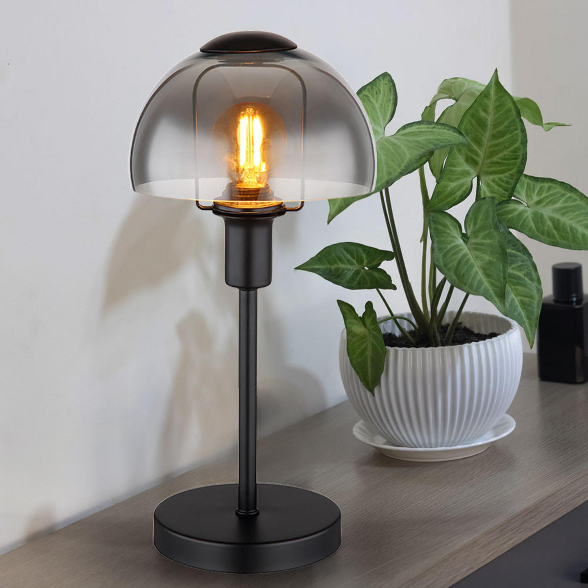 LED TISCHLEUCHTE KOKKINI Rauchoptik Schwarz - Schwarz, Glas (15/15/32cm) - Globo Lighting