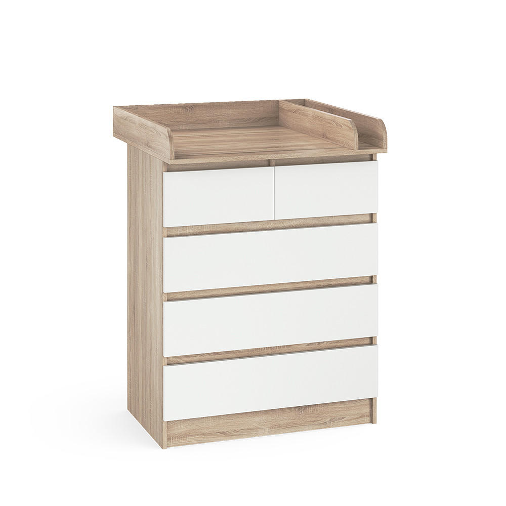WICKELKOMMODE Emma Sonoma/Weiß 80 x 110.2 cm mit 5 Schubladen - Weiß/Sonoma Eiche, Holzwerkstoff (80/110.2/76cm) - Vicco