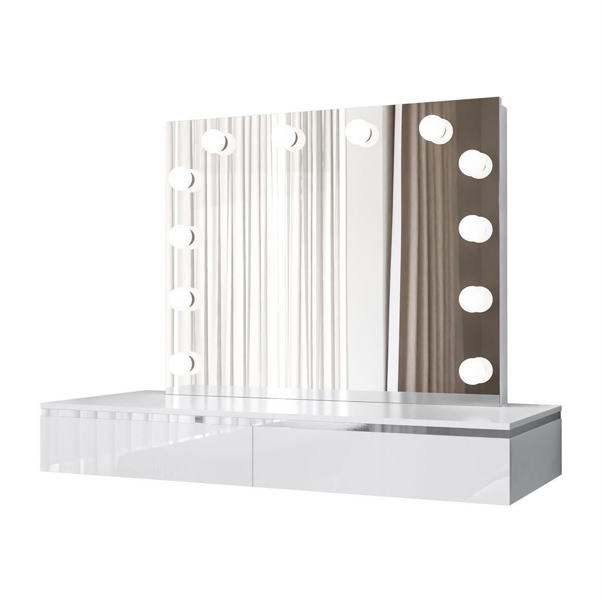 SCHMINKTISCH AURORA SILVER ELITE Hängend mit Spiegel Hochglanz Weiß - Weiß Hochglanz, Holzwerkstoff (102/14.9/43.6cm) - Lookway