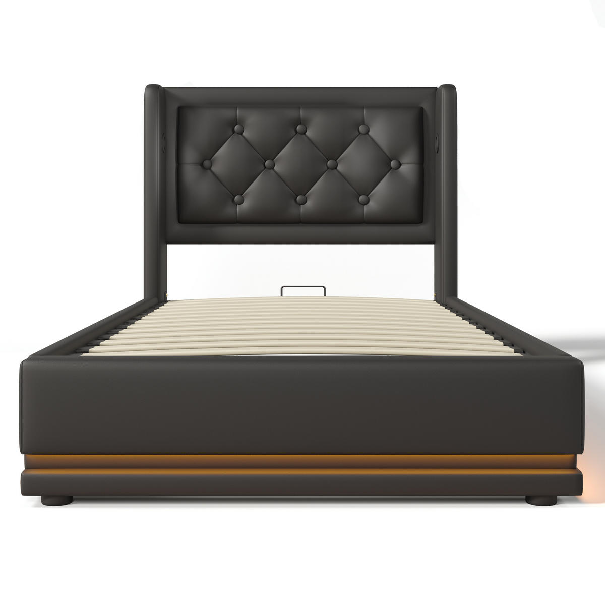 STAURAUMBETT 90/200 cm DE-00519, in Schwarz, LED und hydraulischem Bettkasten - Schwarz, Metall (90/200cm) - ComfortXL