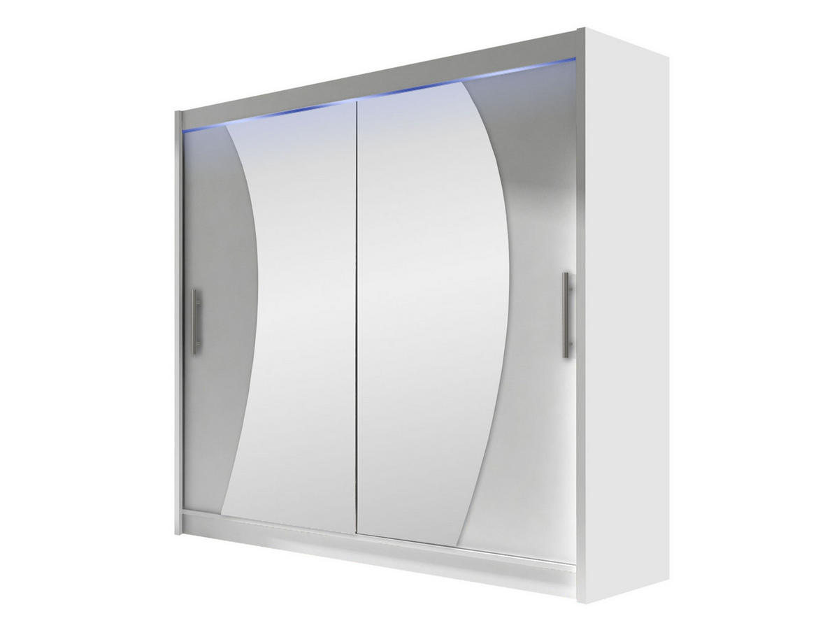 KLEIDERSCHRANK London IX, mit RGB LED Beleuchtung - Silberfarben/Weiß, Holzwerkstoff/Kunststoff (180/215/58cm) - MIRJAN24