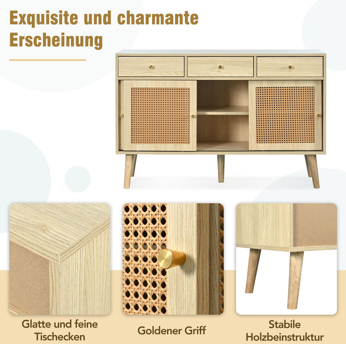 SIDEBOARD 120/40/78 cm in Eiche mit 3 Schubladen und 3 Türen - Eichefarben, Holzwerkstoff (120/78/40cm) - Flora Grace