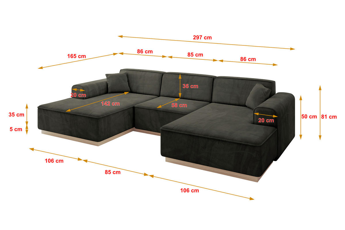 WOHNLANDSCHAFT IREA-U1 - 303x171x83 cm Schwarz - Schwarz, Holzwerkstoff/Textil (303/83/171cm) - ALTDECOR