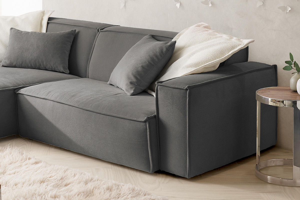 ECKSOFA SAMU Anthrazit Cord - Anthrazit/Schwarz, Textil (276/168cm) - KAWOLA