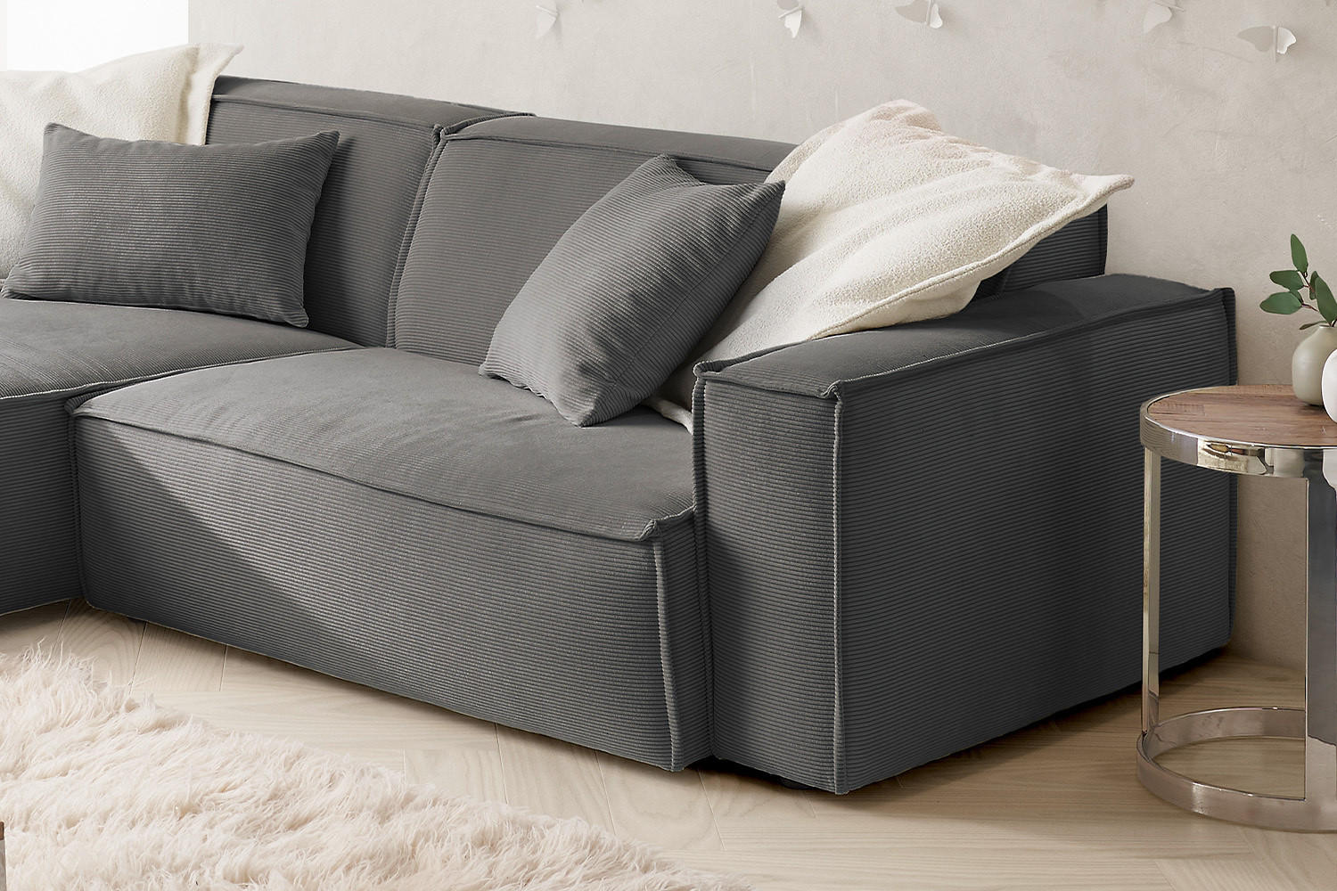 Thumbnail - Kawola Ecksofa, Anthrazit, Textil, Echtholz, 3-Sitzer, Füllung: Kaltschaum, Ottomane links, L-Form, 276x168 cm, Wohnzimm...