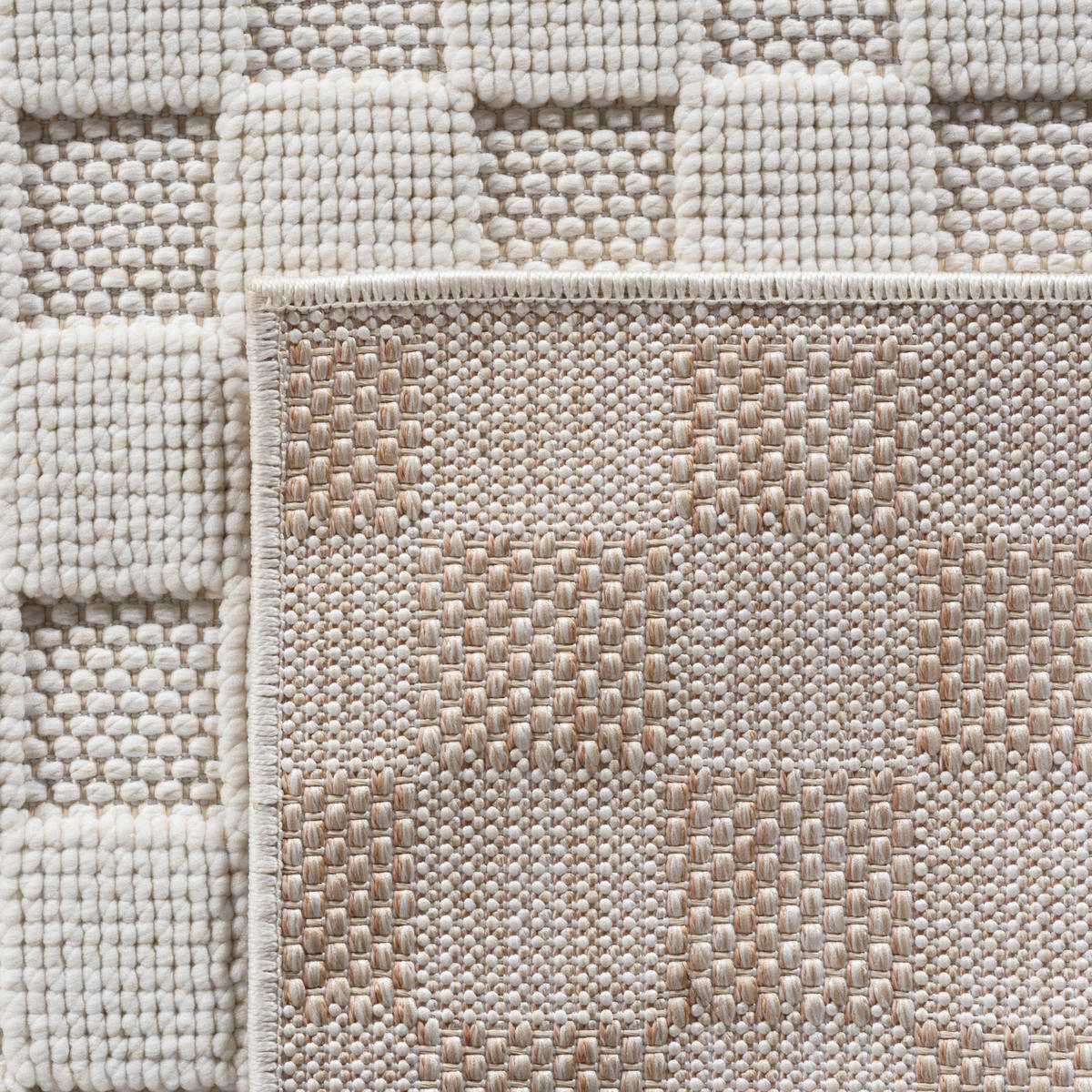 TEPPICH Flachgewebe LANGAU in Creme, mit Schachbrettmuster, 80 x 250 cm - Creme, Textil (80/250cm) - KADIMA DESIGN