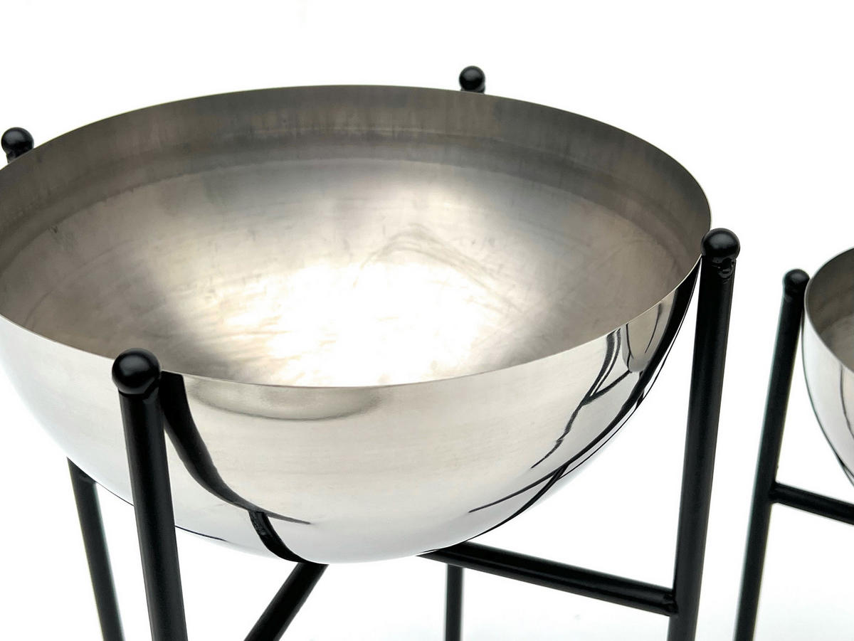 BLUMENHOCKER Metall mit Topf Schwarz Silber 3er Set - Schwarz, Metall (24/45/24cm) - DanDiBo