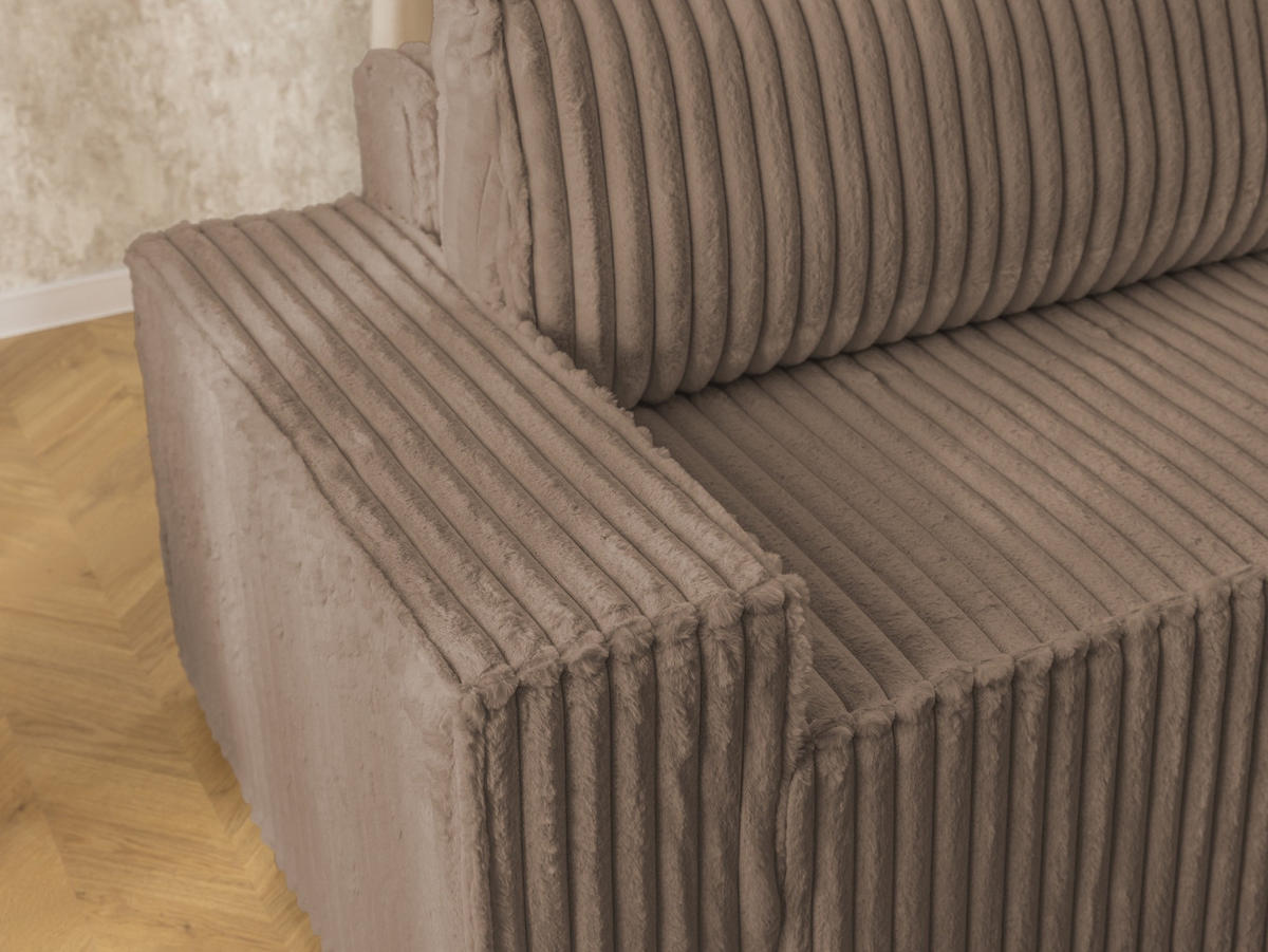 ECKSOFA Rivio mit Schlaffunktion und Bettkasten, Plüschcord Braun - Schwarz/Braun, Holz/Kunststoff (262/149cm) - S-Style