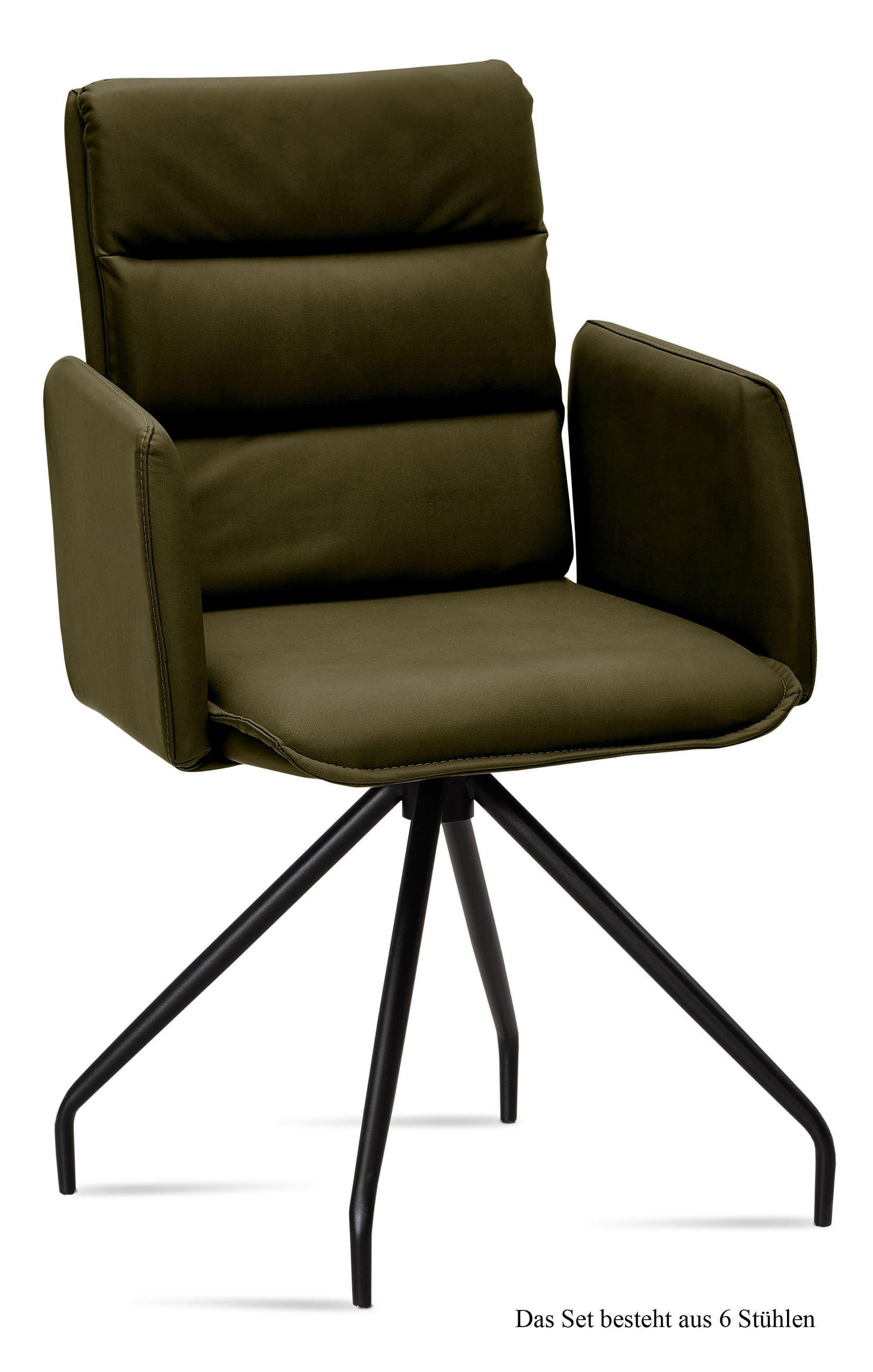 ARMLEHNSTUHL (6er-Set) Dianne 52x92x60 Schwarz/Khaki - Dunkelgrün/Schwarz, Kunststoff (60/92/52cm) - 58aufmkessel