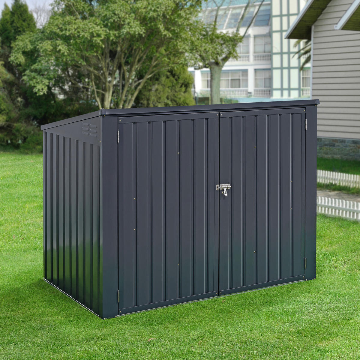 MÜLLTONNENBOX Grebin - Dunkelgrau, Metall (173/131/101cm) - [en.casa]