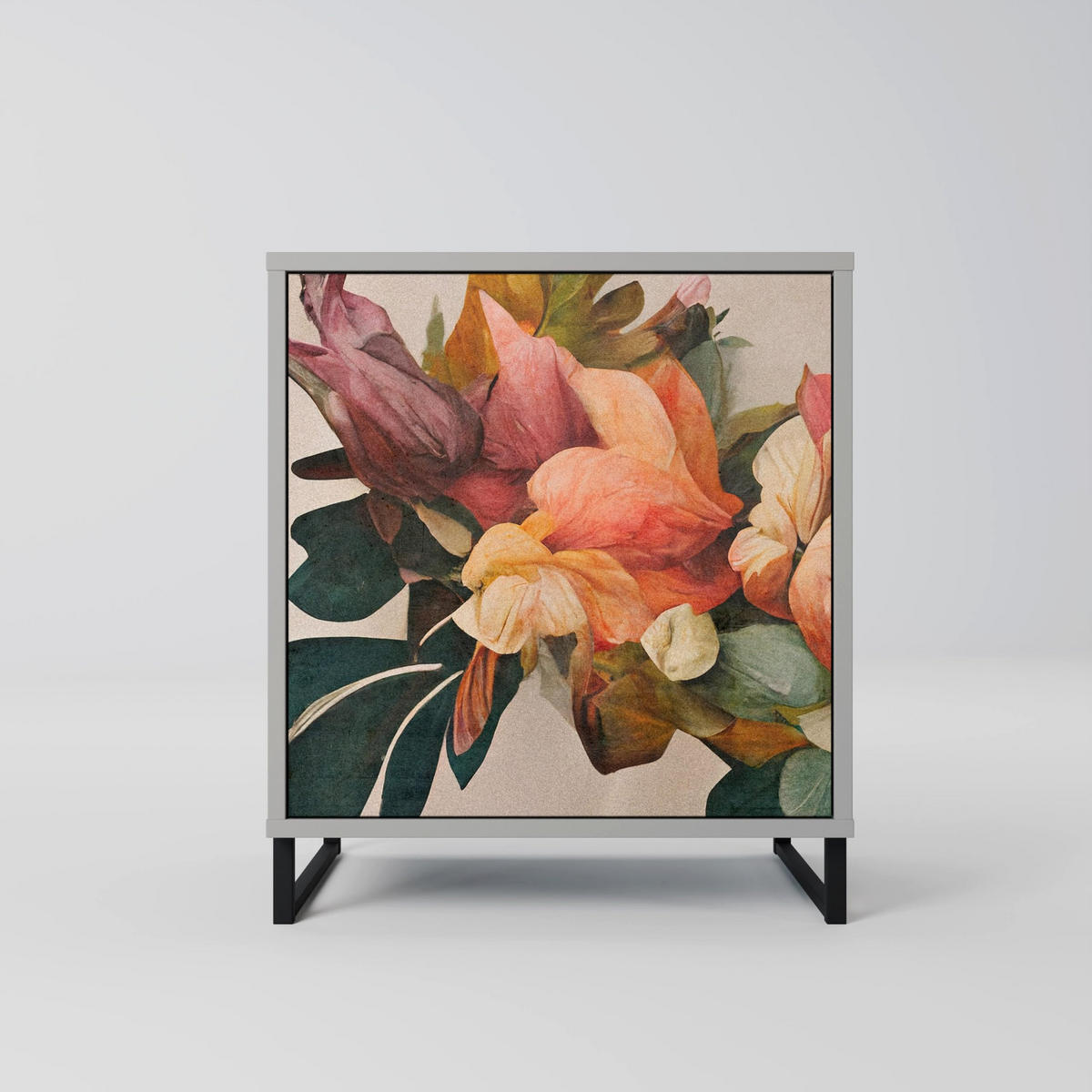 SIDEBOARD STYLISH BEAUTY, Grau, 57,5x42x77,5 cm, Schräge Buchenholzfüße - Buchefarben/Multicolor, Holzwerkstoff/Buchenholz (57.5/77.5/42cm) - SpaceRebels