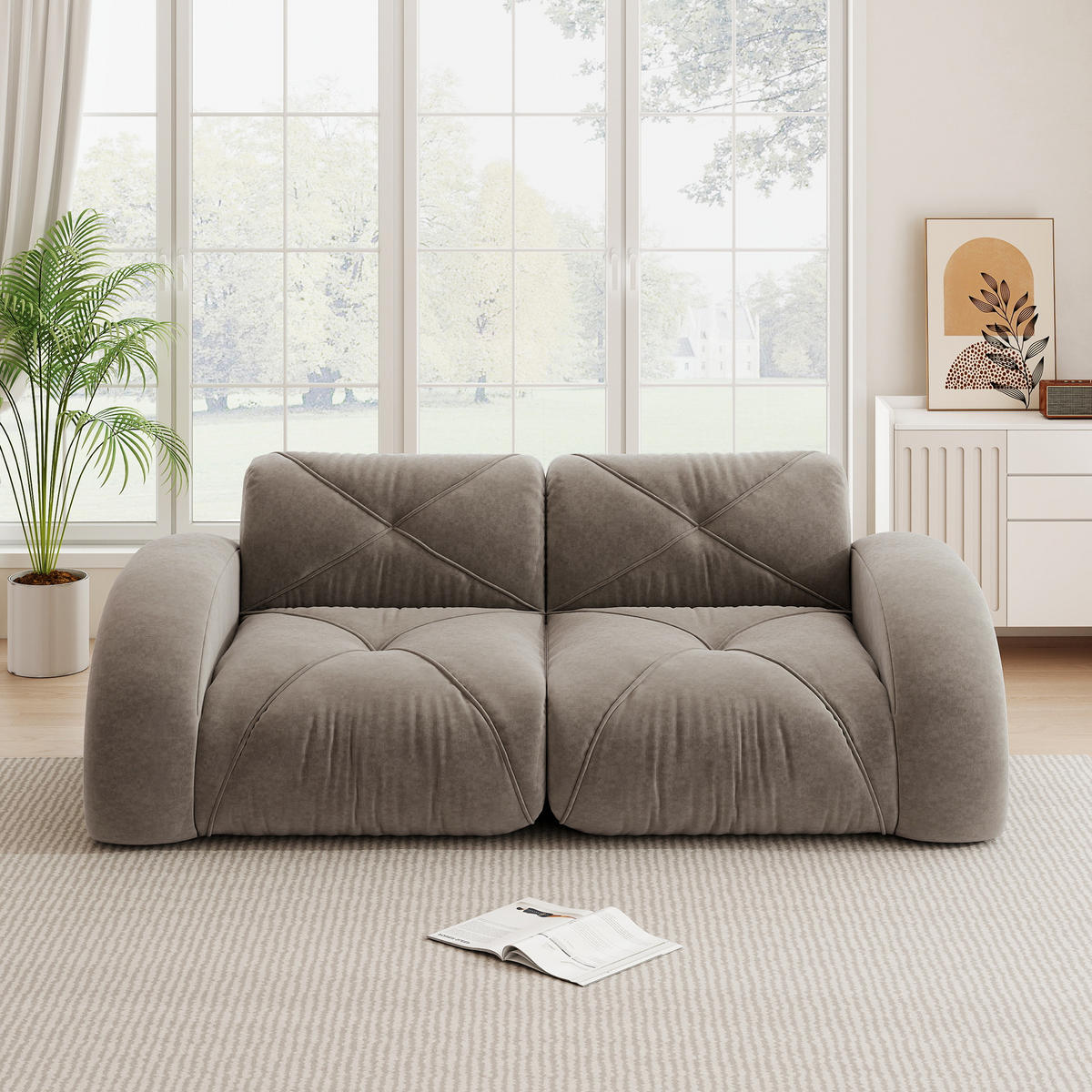 2-SITZER SOFA Chenille Taupe Modular - Braun, Textil (204/76/95cm) - WISHDOR