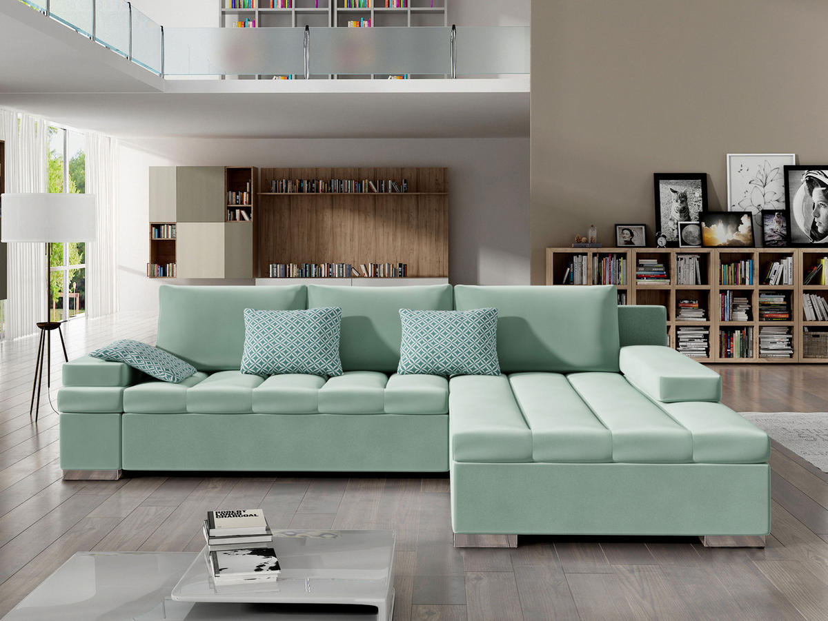 ECKSOFA Bangkok, Seite: Rechts - Silberfarben/Mintgrün, Holz/Textil (310/175cm) - MIRJAN24