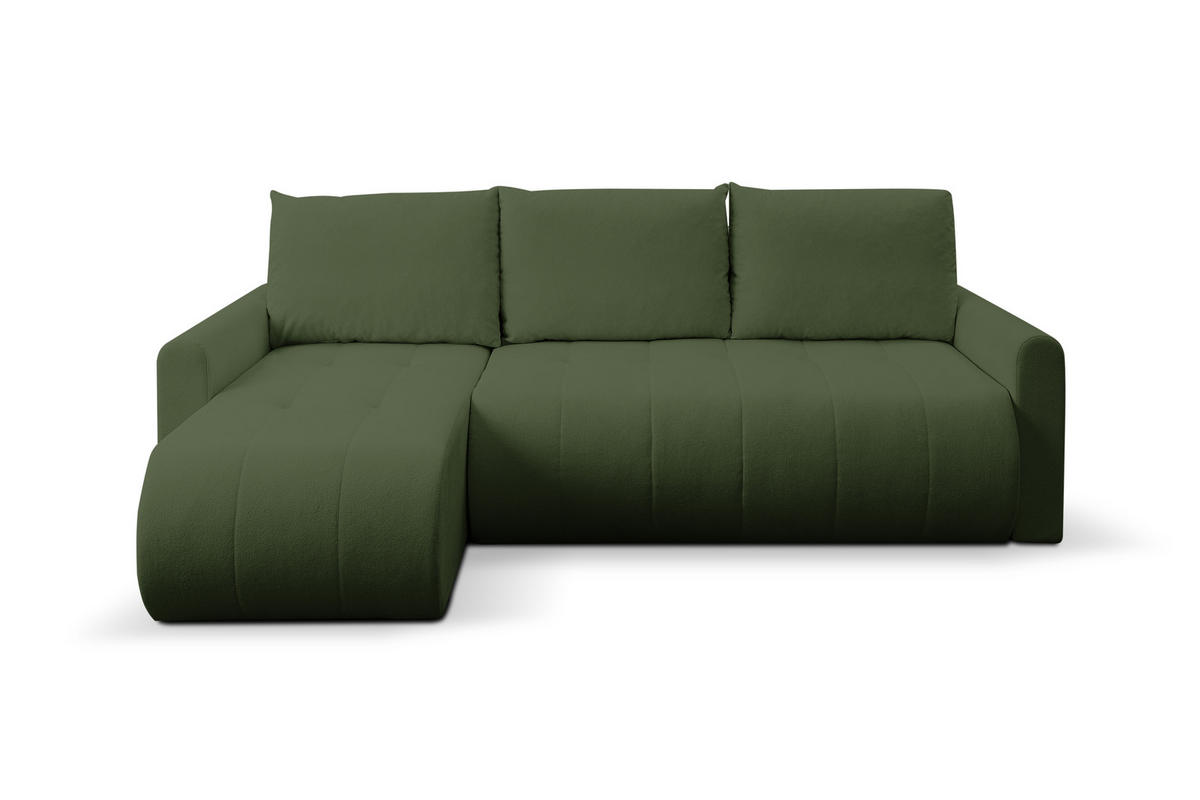 ECKSOFA Primo mit Schlaffunktion und Bettkasten in Cordstoff - Schwarz/Grün, Holz/Holzwerkstoff (245/143cm) - Ravio