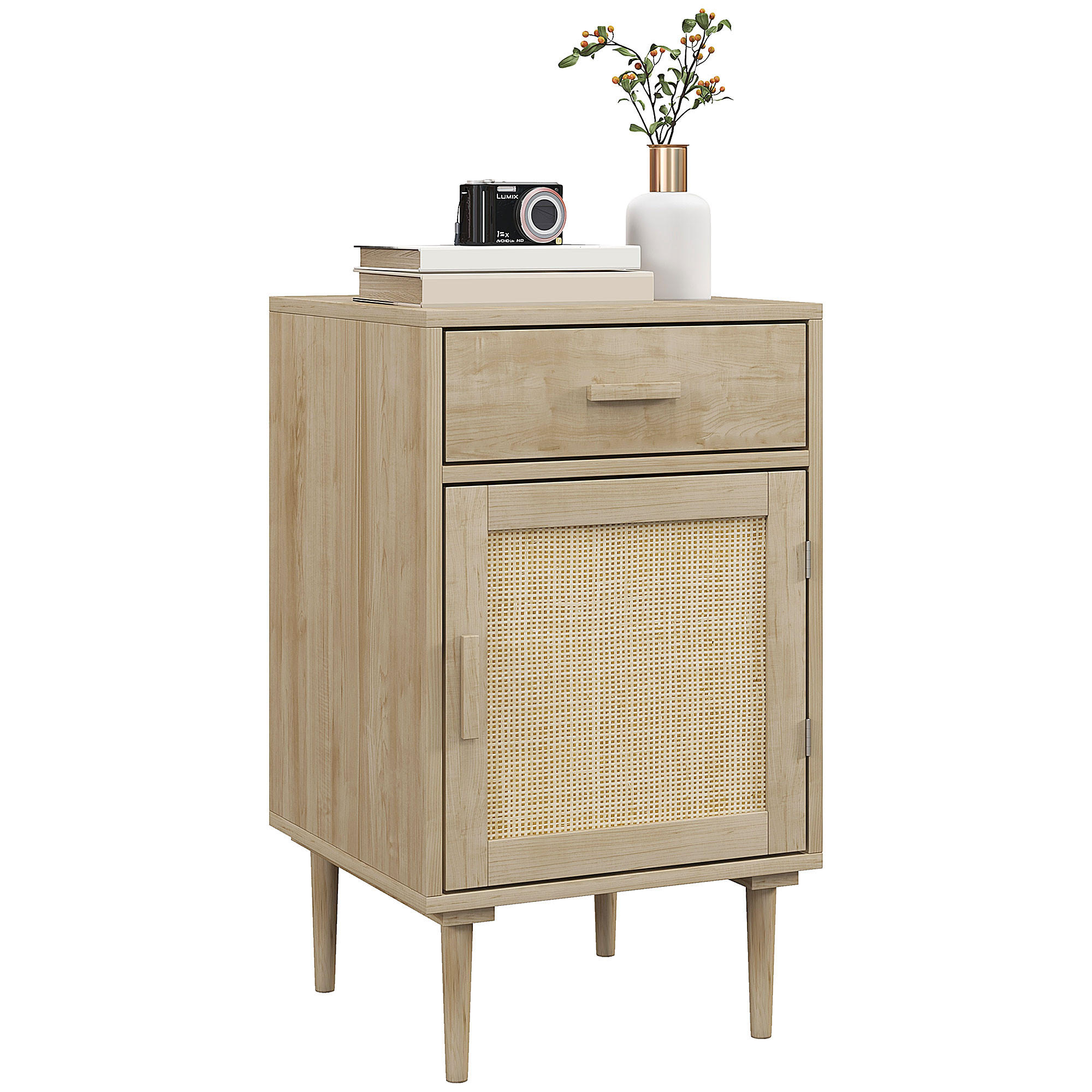 NACHTSCHRANK DE-12831 Schublade und Rattantür Natur - Naturfarben, Holzwerkstoff (40/68.5/40cm) - ComfortXL