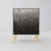 SIDEBOARD TESSELATED GRAYISH, Grau, 57,5x42x75,5 cm, Goldfarbene Metallfüße - Goldfarben/Multicolor, Holzwerkstoff/Metall (57.5/75.5/42cm) - SpaceRebels
