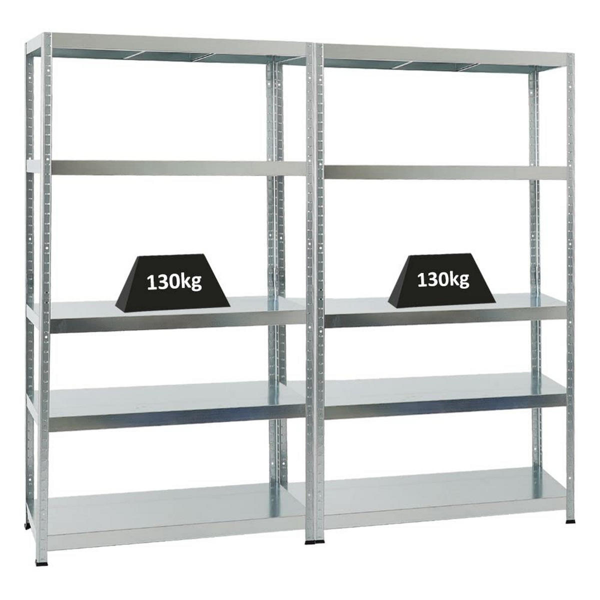 SCHWERLASTREGAL Steel Eagle 2er-Set mit 2x 180x100x40 cm Fachlast 130 kg Verzinkt - Silberfarben, Metall (200/180/40cm) - PROREGAL