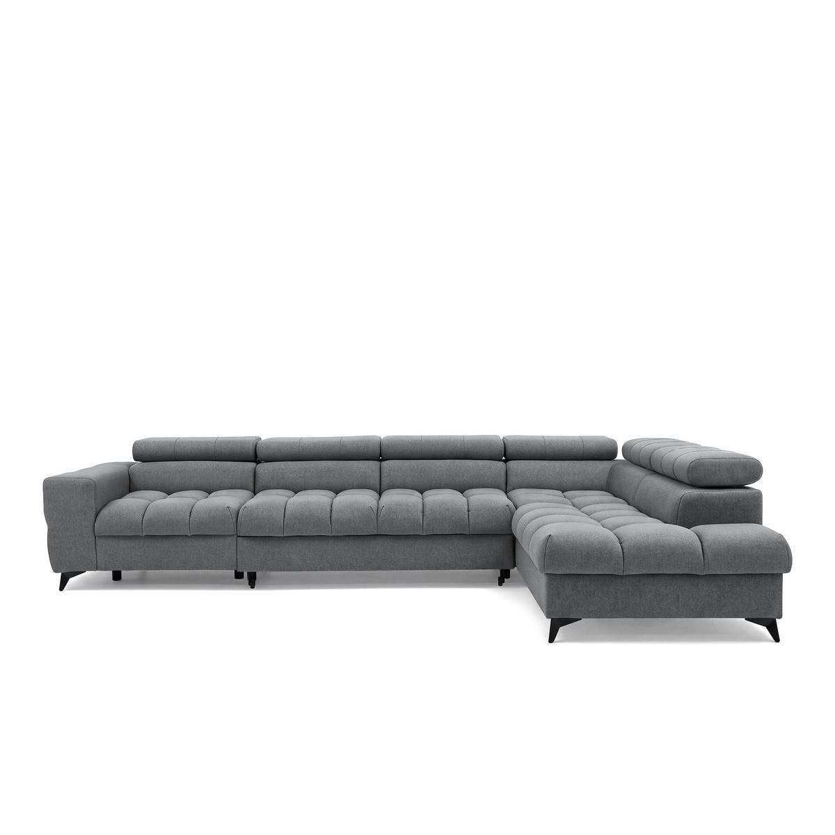 ECKSOFA PUDDING MAXI L Rechts mit Schlaffunktion 125x195 Velours Dunkelgrau - Dunkelgrau/Schwarz, Holz/Textil (350/203cm) - Muffo