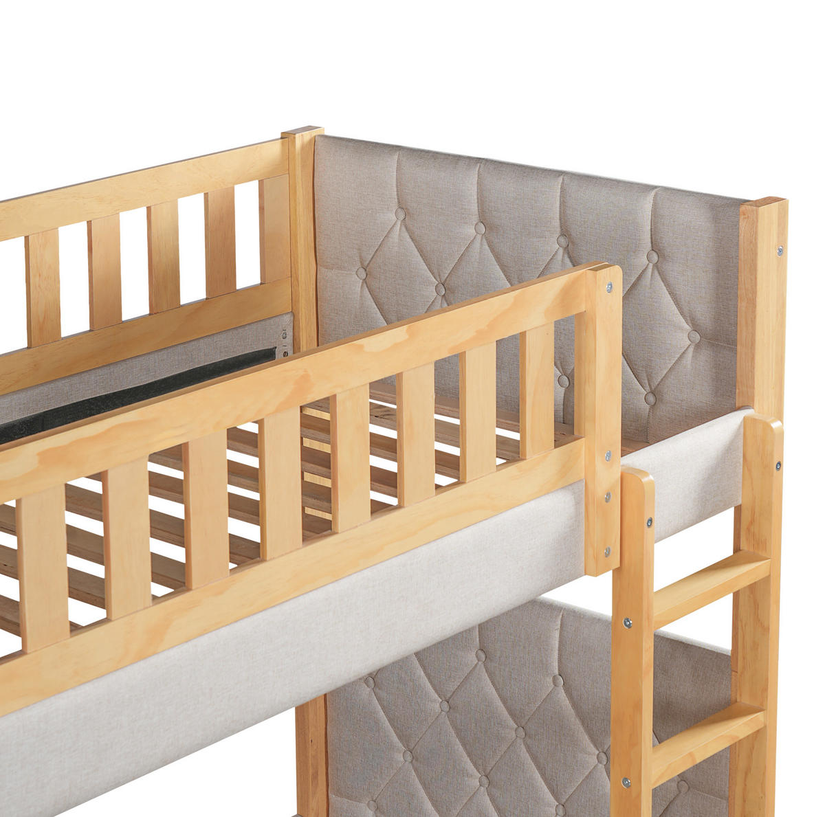 ETAGENBETT 90/200 cm aus Kautschukholz und MDF mit gerader 4-Stufen-Treppe Grau/Natur - Grau, Holz (90/200cm) - Modenvie