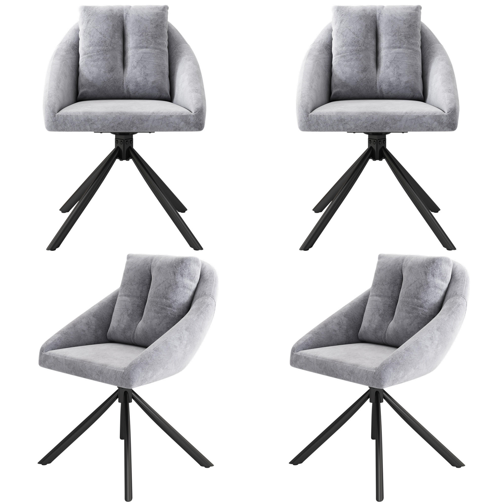DREHSTUHL ergonomisch Samt Grau 4er-Set - Grau, Metall (54/79/65.1cm) - Meubliv