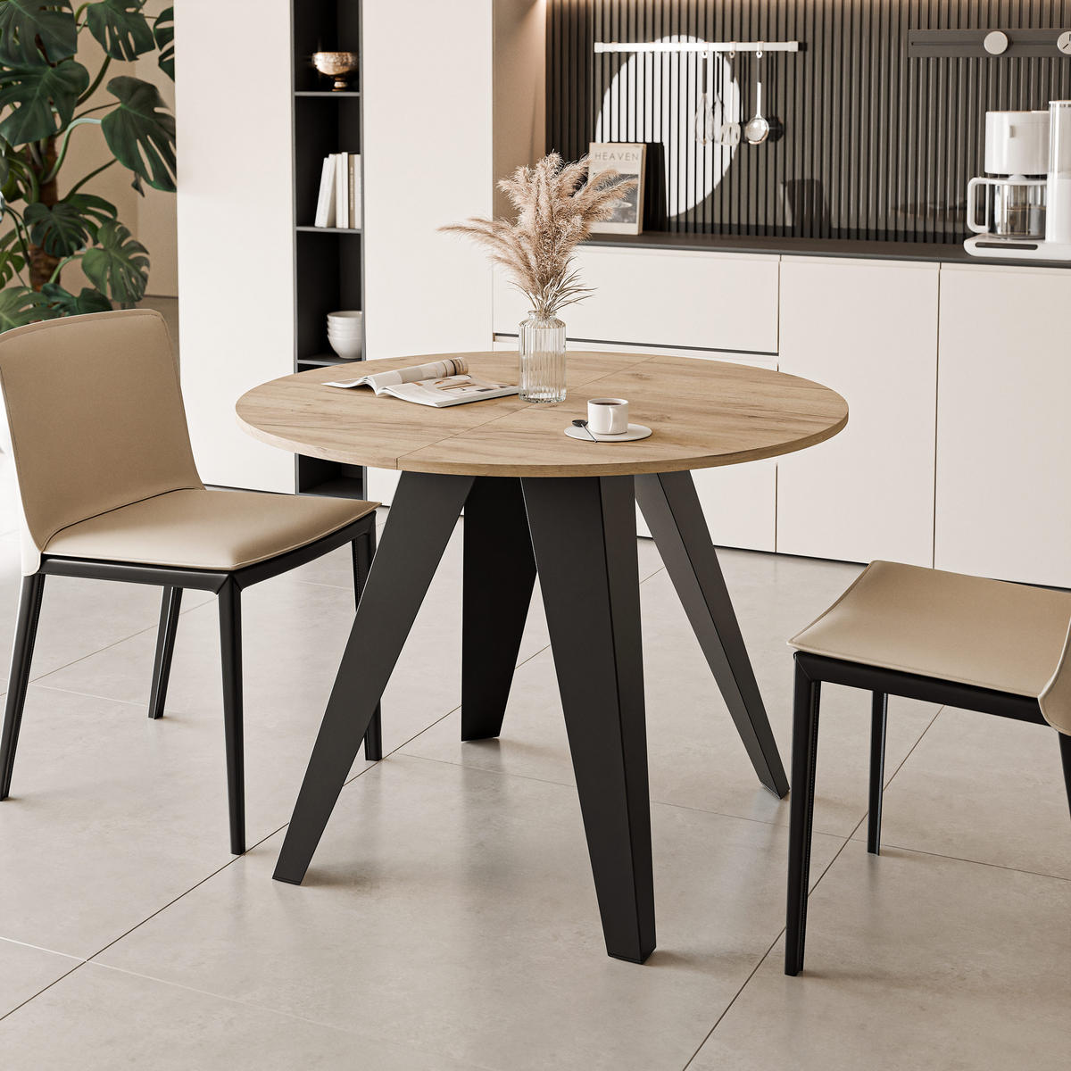 ESSTISCH ausziehbar auf MDF, Kraft Eiche - Schwarz/Braun, Holzwerkstoff (90/90/76cm) - Idohome