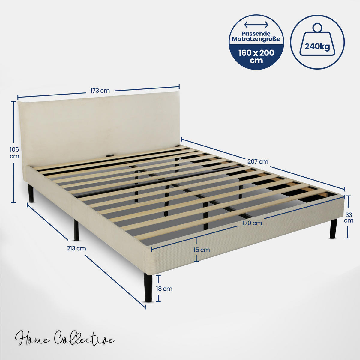 POLSTERBETT 160x200 cm Beige samt - Beige, Textil (160/200cm) - Home Collective