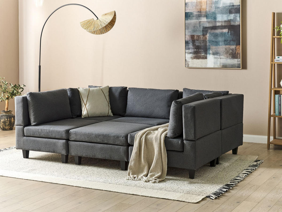 MODULÁRNÍ POHOVKA 5-místná Tvar U Tmavě šedá Látka s otomanem Unstad - tmavě šedá, textil (228/72/76cm) - Beliani
