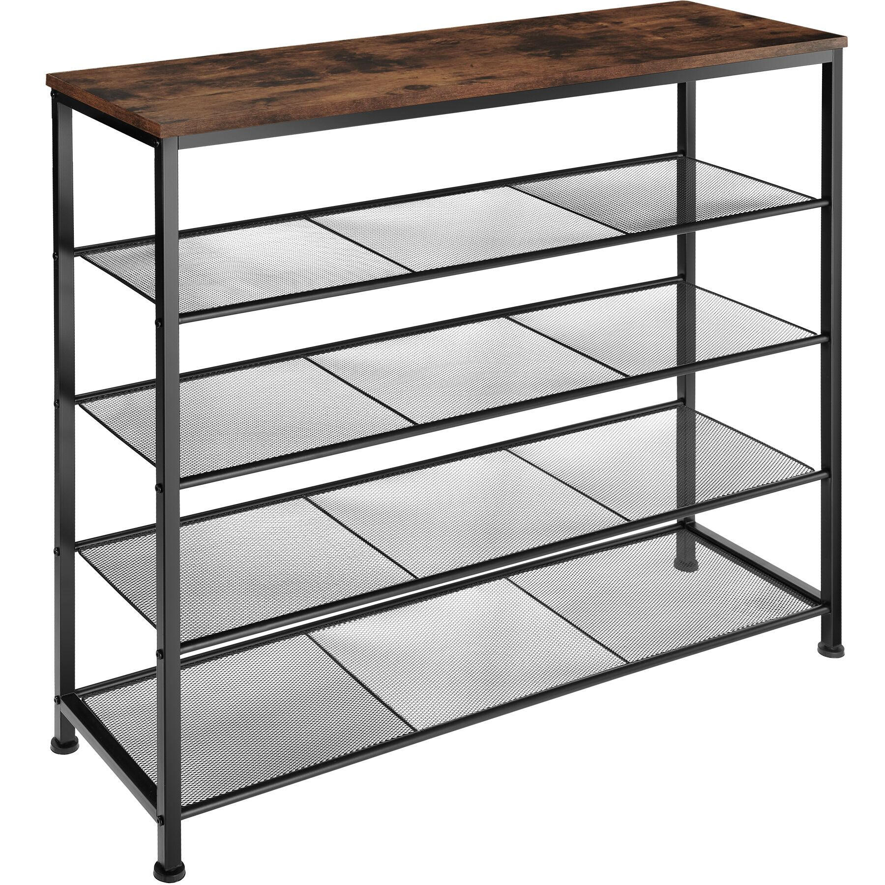 SCHUHREGAL Sheffield,100 x 30,5 x 93 cm,Industrial Holz dunkel, rustikal - Rostfarben, Metall (30.5/93/100cm) - tectake